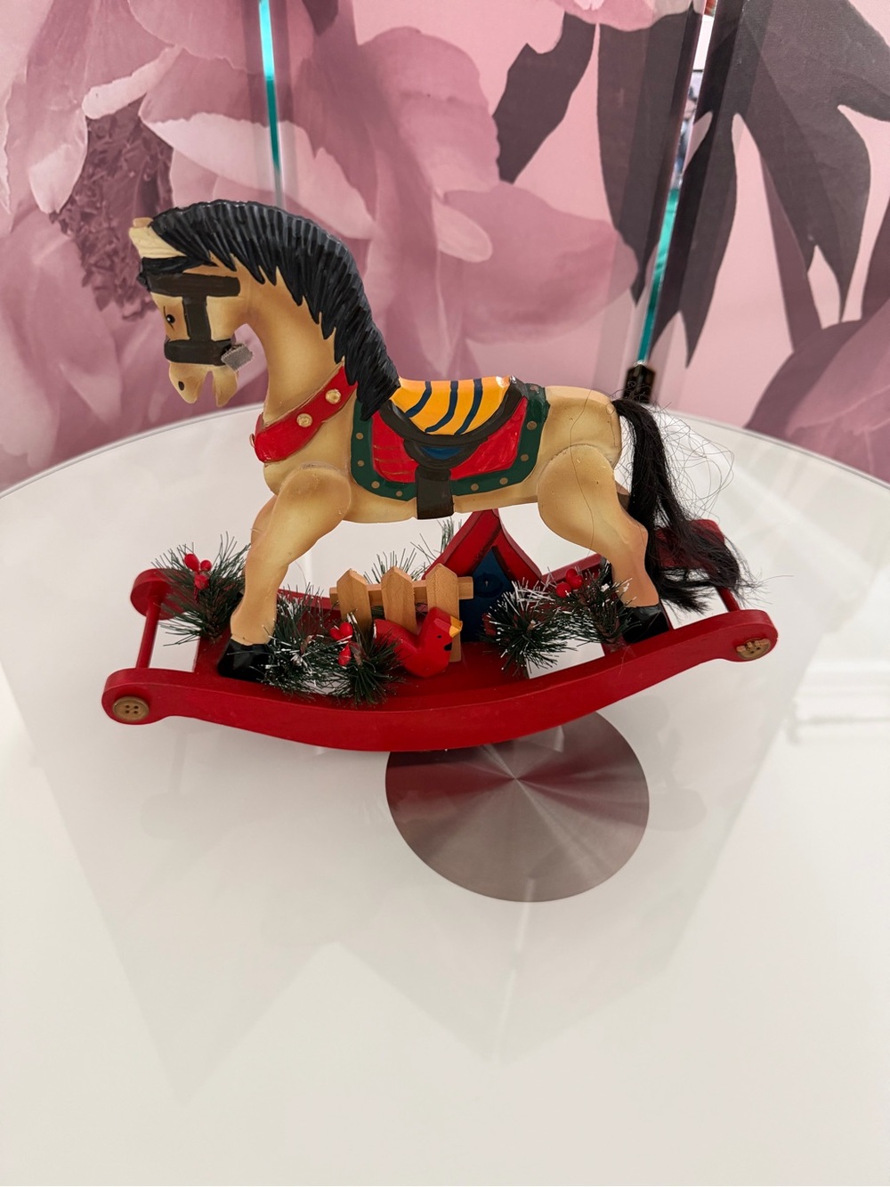 Vintage Wooden Tabletop Decoration Rocking Horse Christmas themed